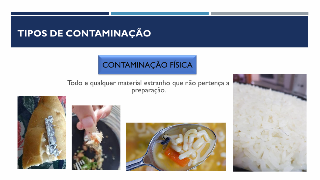 Slide: tipos de contaminação, contaminação física
